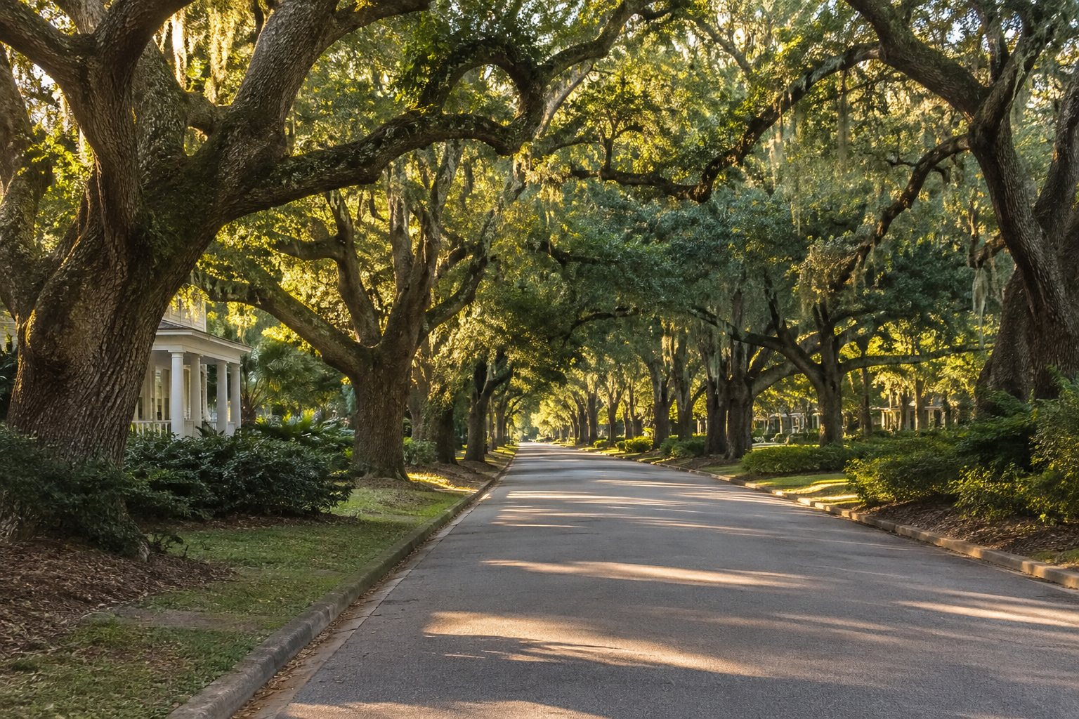 A South Alabama street with homes, illustrative