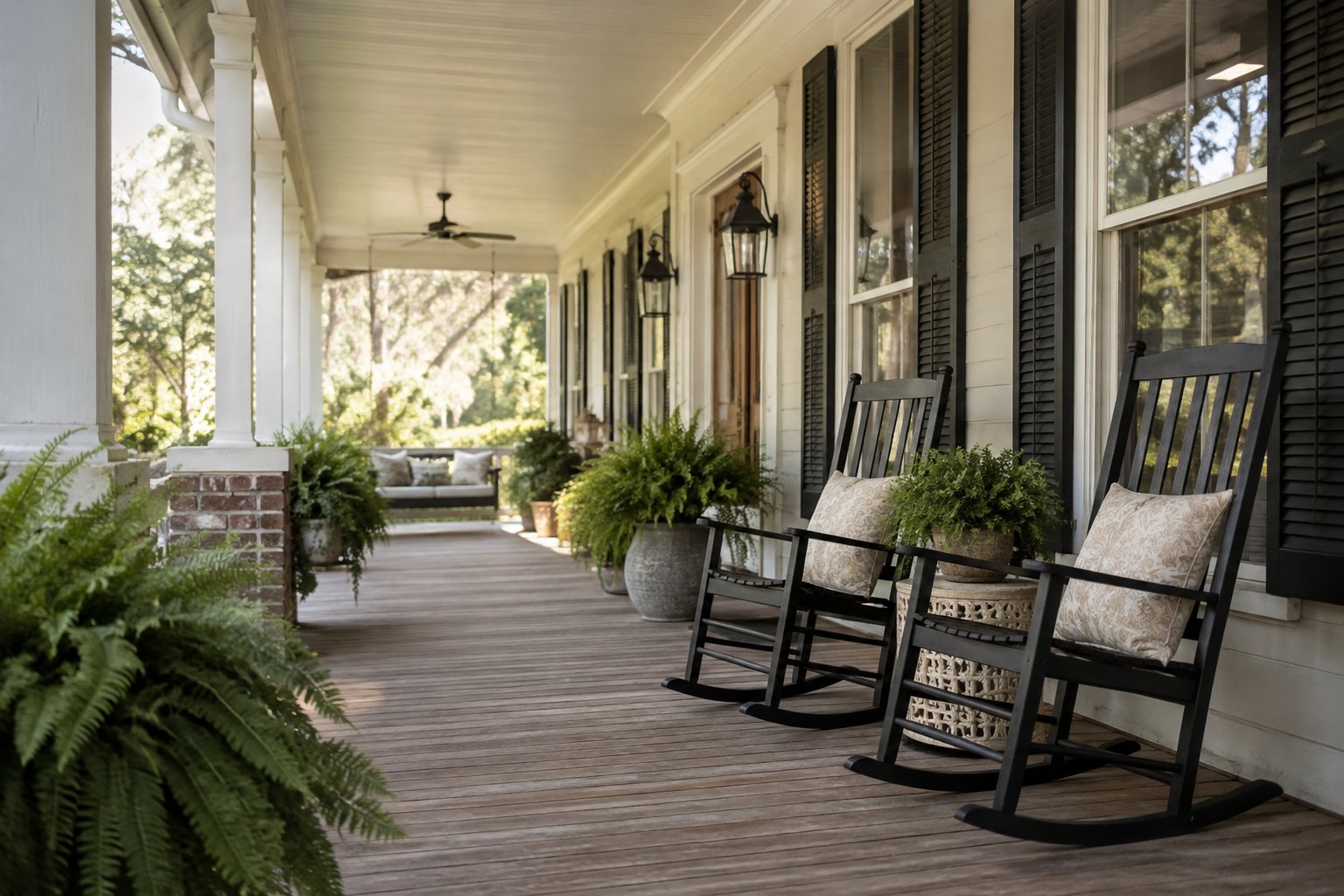 A covered front entry of a South Alabama home, illustrative